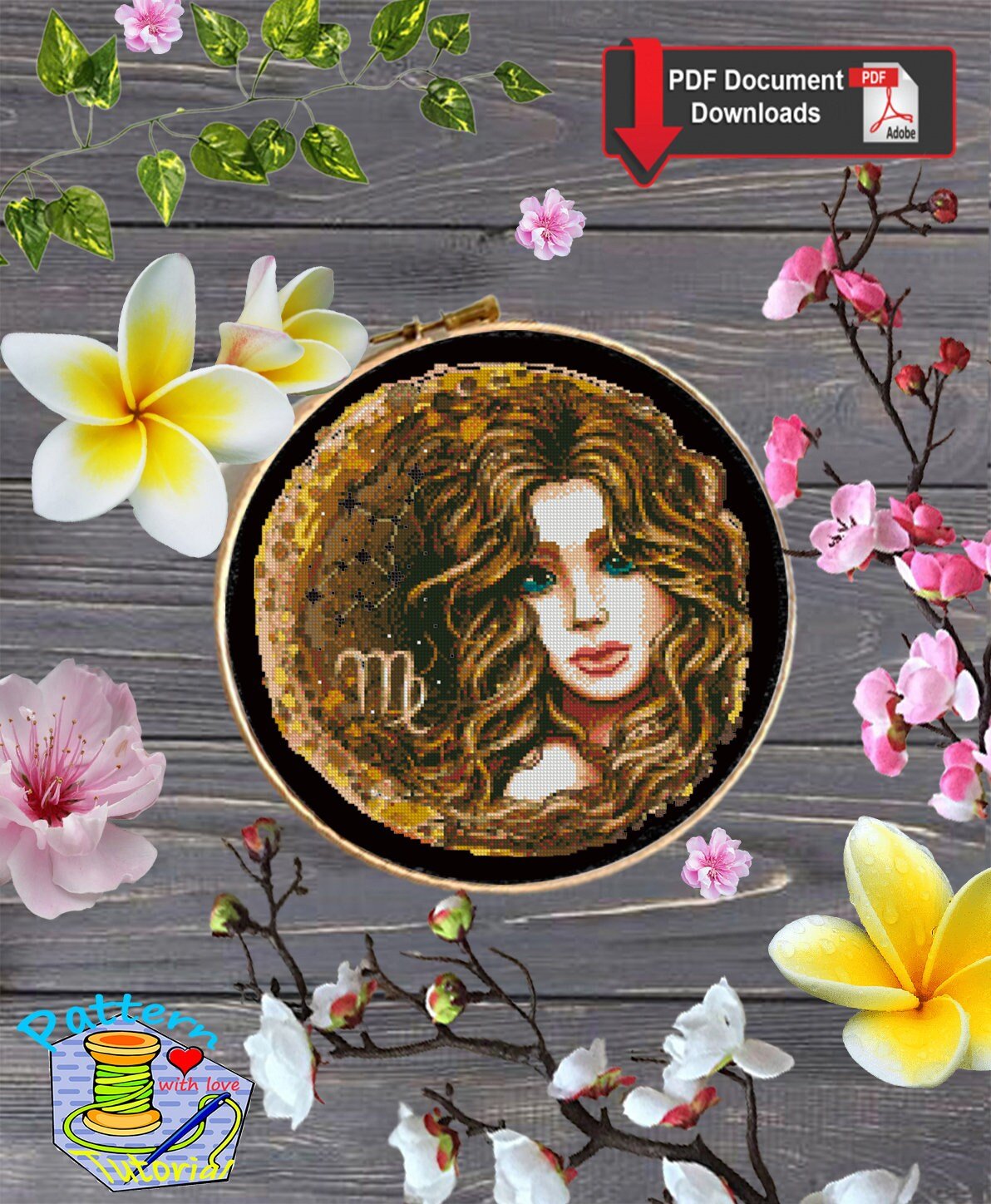 Virgo Zodiac Cross Stitch Pattern PDF, Virgo Astrology Embroidery Design, Virgo Constellation Stitch Chart, Celestial Horoscope Needlework - NuttyHappyHobby