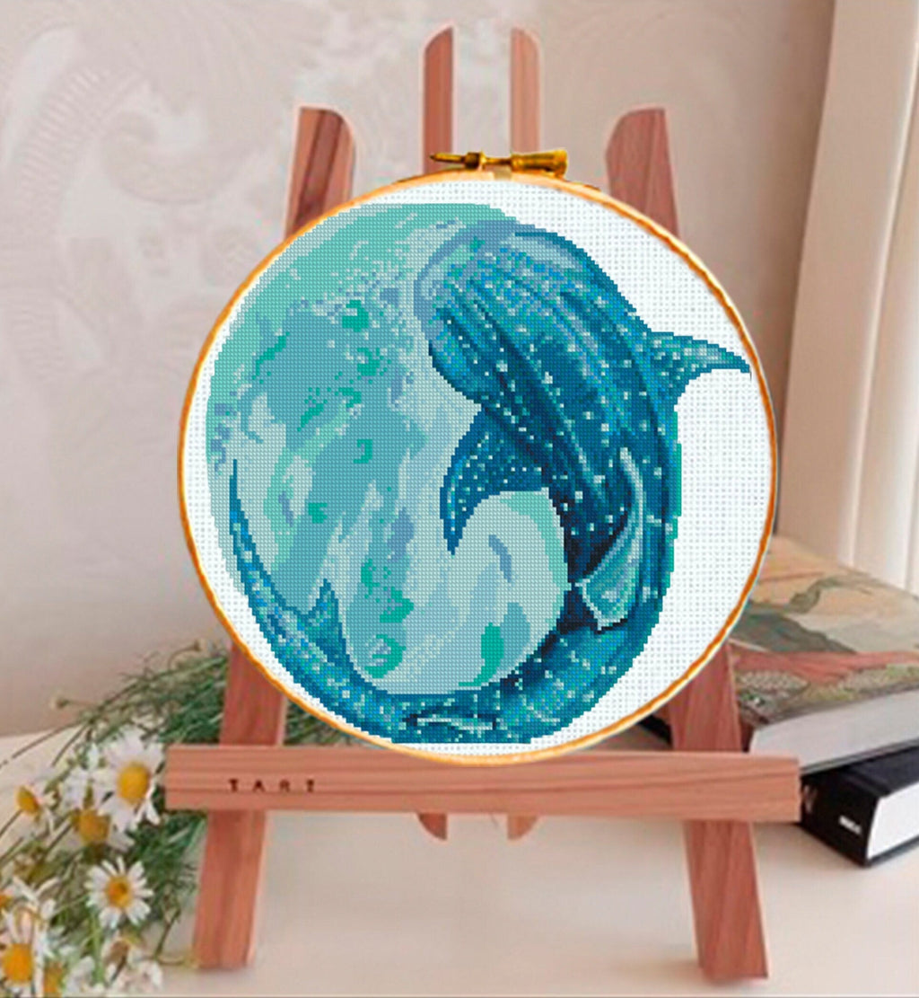 Whale Cross Stitch Pattern PDF, Ocean Embroidery Pattern, Sea Life Cross Stitch, Whale Shark Pattern, Marine Animal Art, Instant Download - NuttyHappyHobby