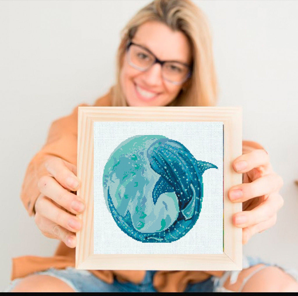 Whale Cross Stitch Pattern PDF, Ocean Embroidery Pattern, Sea Life Cross Stitch, Whale Shark Pattern, Marine Animal Art, Instant Download - NuttyHappyHobby