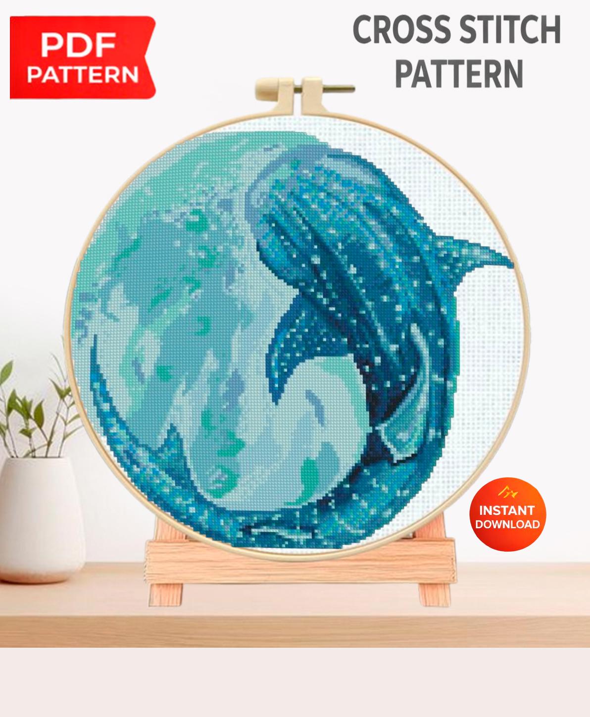 Whale Cross Stitch Pattern PDF, Ocean Embroidery Pattern, Sea Life Cross Stitch, Whale Shark Pattern, Marine Animal Art, Instant Download - NuttyHappyHobby