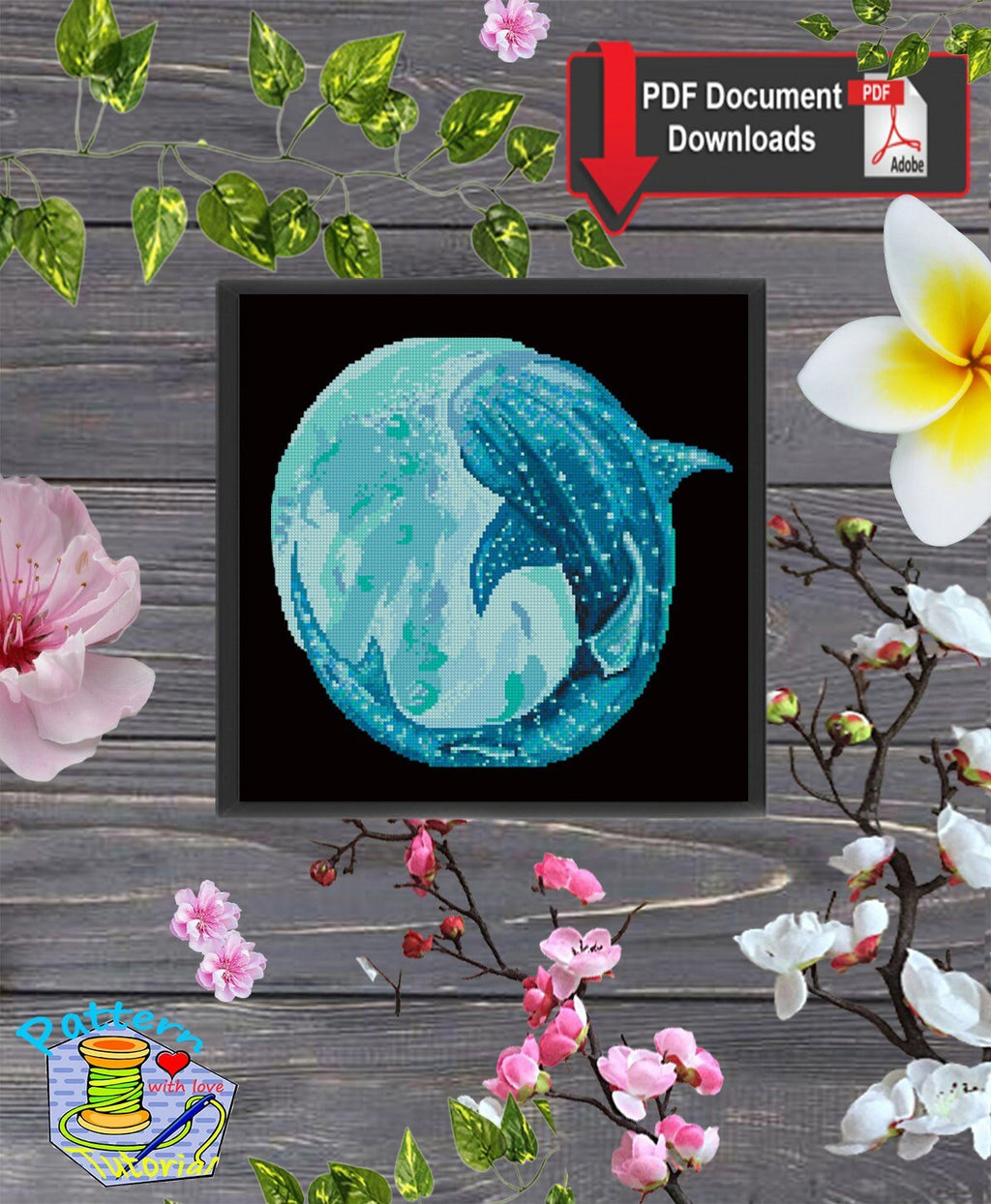 Whale set Cross Stitch Pattern PDF, Ocean Embroidery Pattern, Sea Life Cross Stitch, Whale Shark Pattern, Marine Animal Art,Instant Download - NuttyHappyHobby