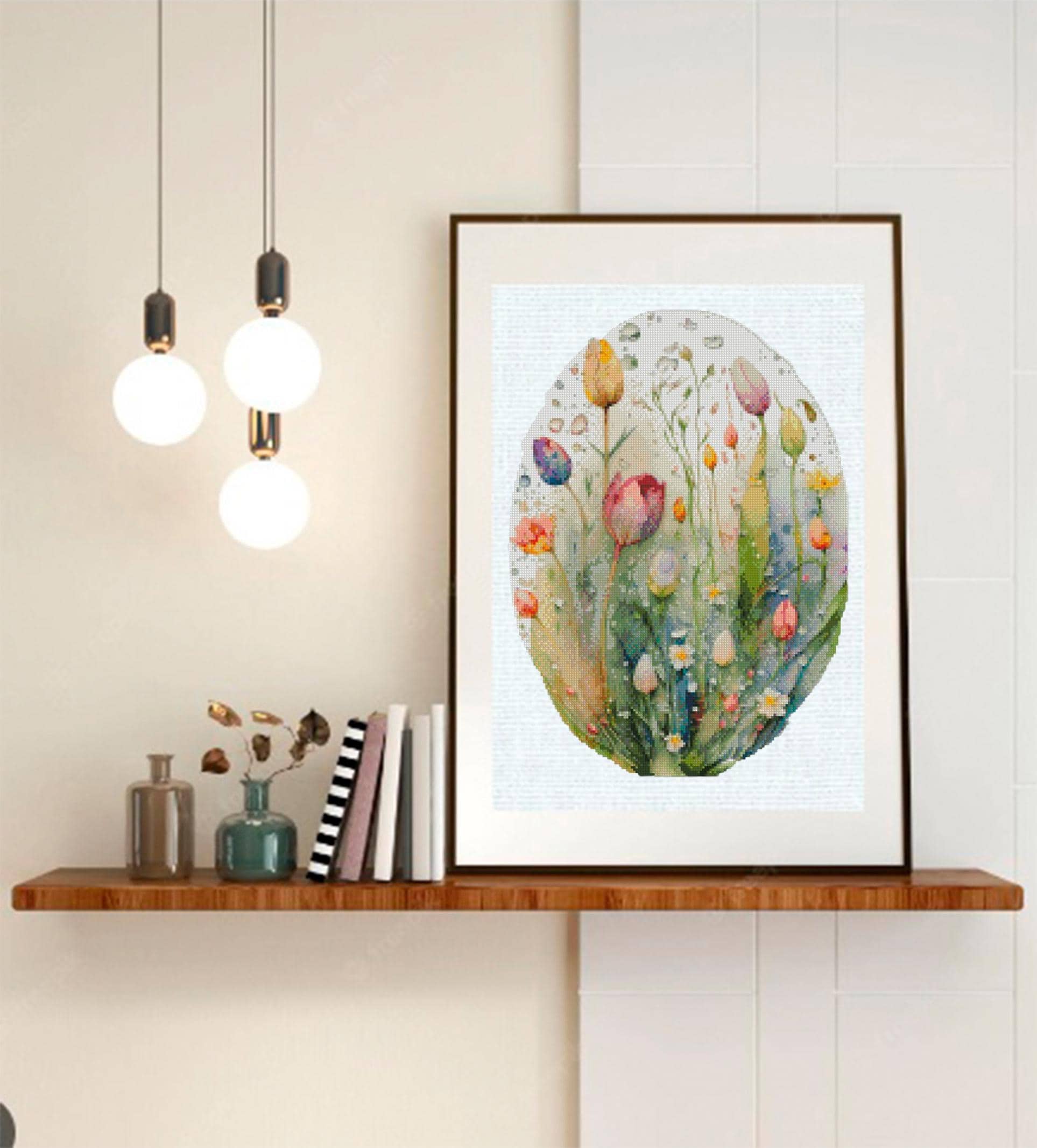 Wildflower Meadow Cross Stitch Pattern PDF, Oval Hoop Floral Embroidery Chart, Watercolor Botanical Design, Instant Download Wall Art - NuttyHappyHobby
