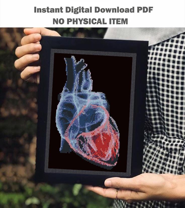 X - Ray Anatomy Cross Stitch Pattern Bundle PDF, Skull and Heart Embroidery Charts, Radiology Style Medical Art Set, Instant Download - NuttyHappyHobby