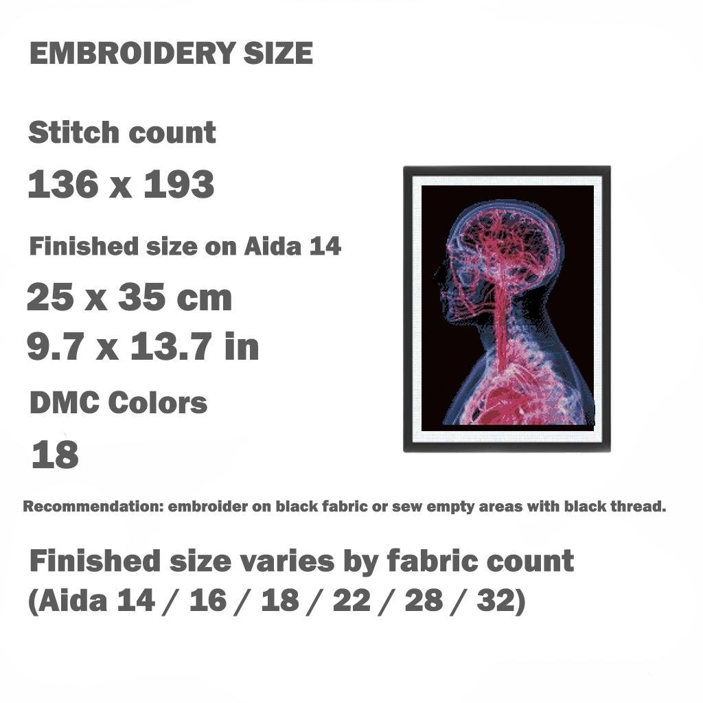 X - Ray Brain Cross Stitch Pattern PDF, Anatomical Human Head Embroidery Chart, Medical Radiology Art, Gothic Anatomy Decor, Instant Download - NuttyHappyHobby