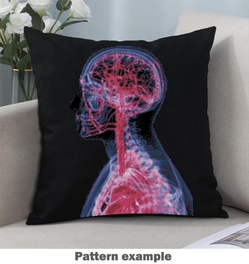 X - Ray Brain Cross Stitch Pattern PDF, Anatomical Human Head Embroidery Chart, Medical Radiology Art, Gothic Anatomy Decor, Instant Download - NuttyHappyHobby