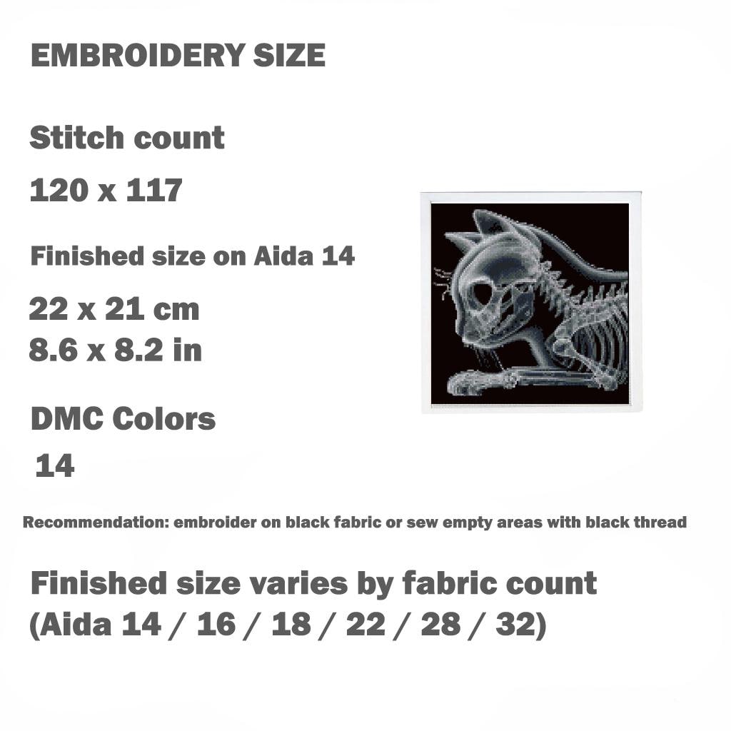 X - Ray Cat Cross Stitch Pattern PDF, Anatomical Kitten Skeleton Embroidery Chart, Veterinary Art, Gothic Animal Needlepoint, Instant Download - NuttyHappyHobby