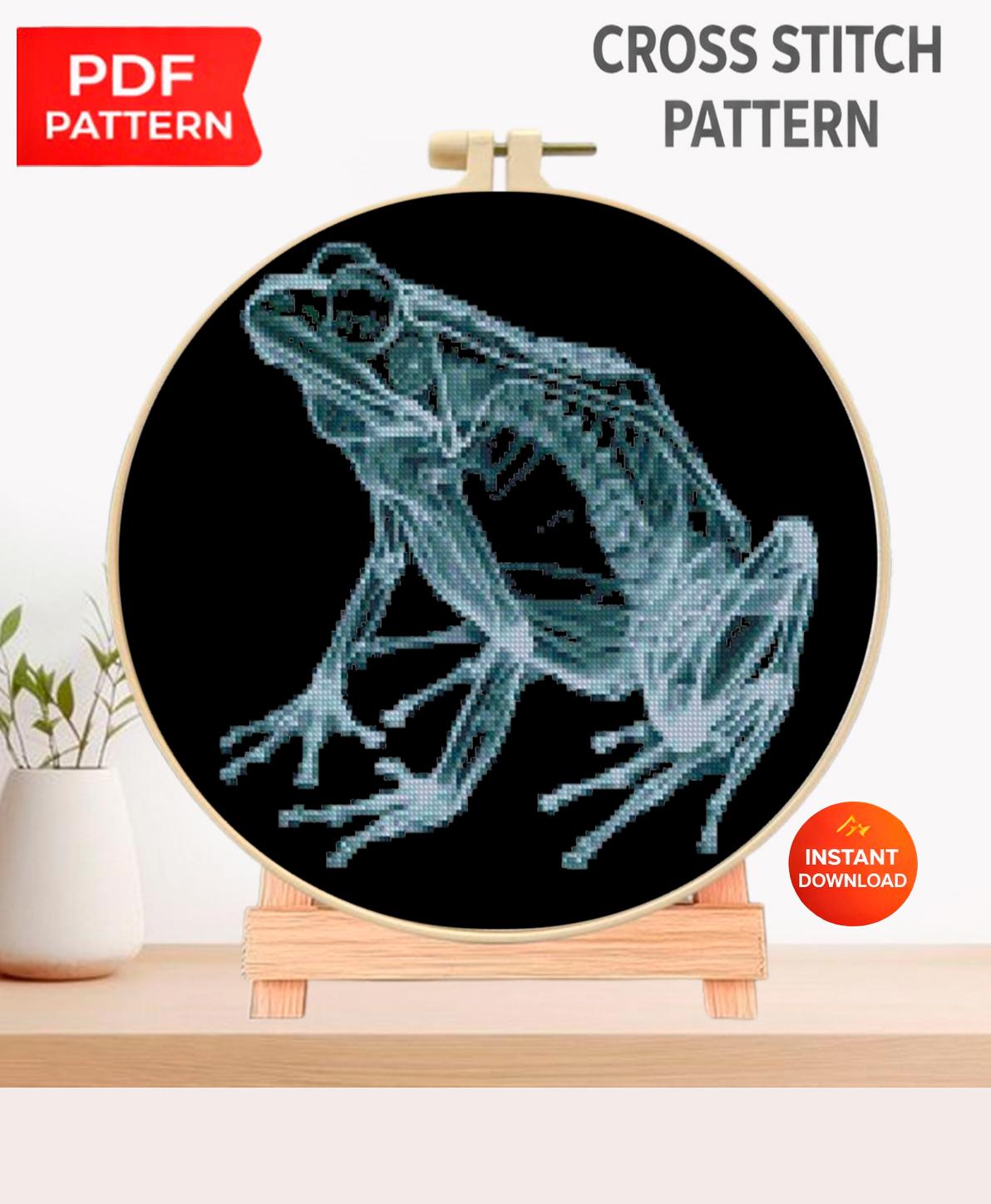 X - Ray Frog Cross Stitch Pattern Pdf, Anatomical Frog Embroidery Chart, Toad Skeleton Pattern, Modern Blackwork Hoop Art, Instant Download - NuttyHappyHobby