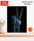 X Ray Hand Cross Stitch Pattern PDF, Peace Sign Skeleton Embroidery Design, Radiology Anatomy Art, Gothic Wall Decor Download - NuttyHappyHobby