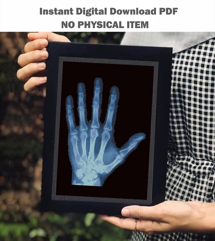 X Ray Hand Cross Stitch Pattern PDF, Skeleton Palm Anatomy Embroidery Design, Radiology Medical Wall Art Download - NuttyHappyHobby