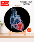 X - Ray Heart Cross Stitch Pattern PDF, Anatomical Heart Embroidery Chart, Radiology Style Medical Art, Gothic Anatomy Decor, Instant Download - NuttyHappyHobby