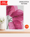 X - Ray Leaf Cross Stitch Pattern PDF, Skeleton Leaf Botanical Design, Minimalist Monochrome Embroidery Chart, Modern Nature Hoop Wall Art - NuttyHappyHobby