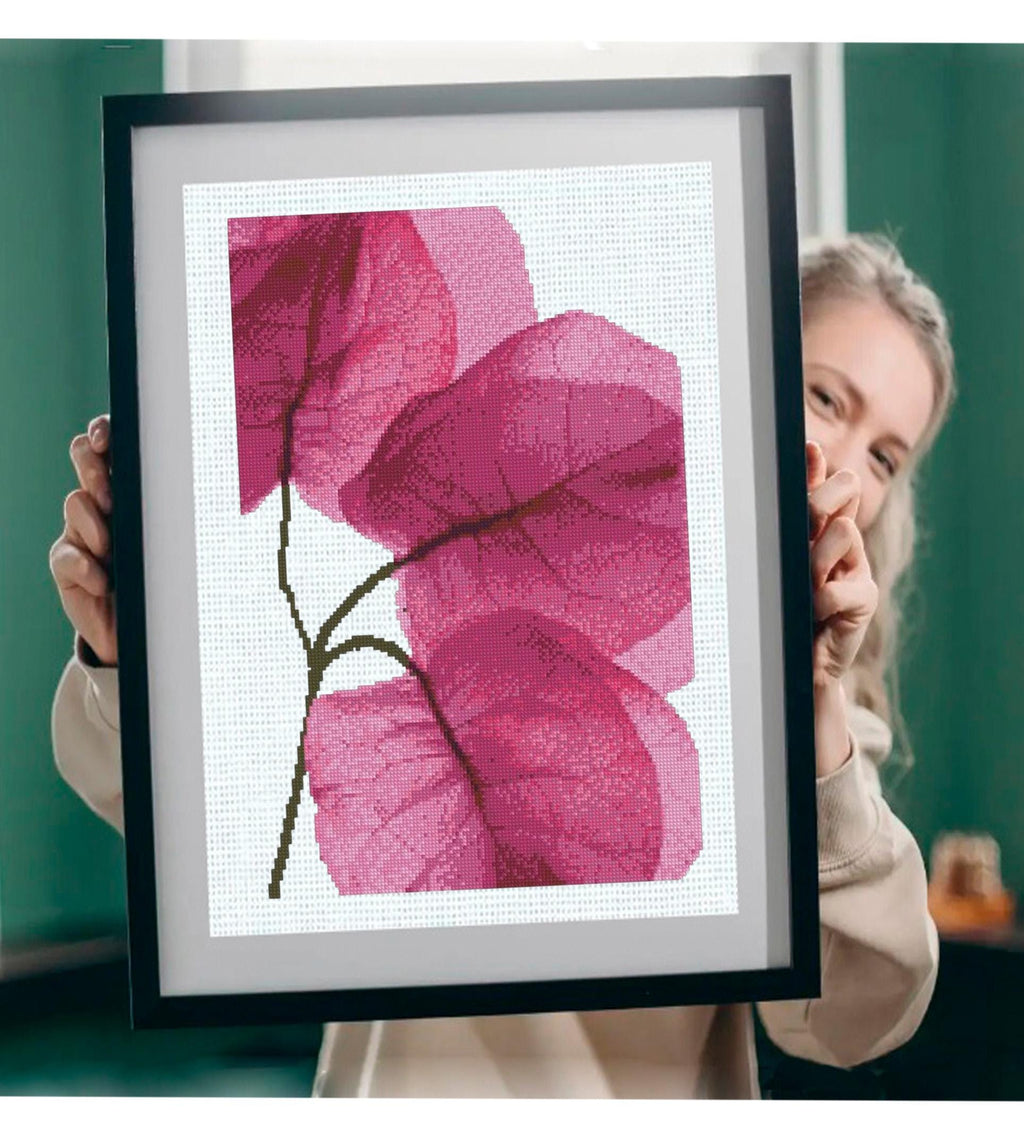 X - Ray Leaf Cross Stitch Pattern PDF, Skeleton Leaf Botanical Design, Minimalist Monochrome Embroidery Chart, Modern Nature Hoop Wall Art - NuttyHappyHobby