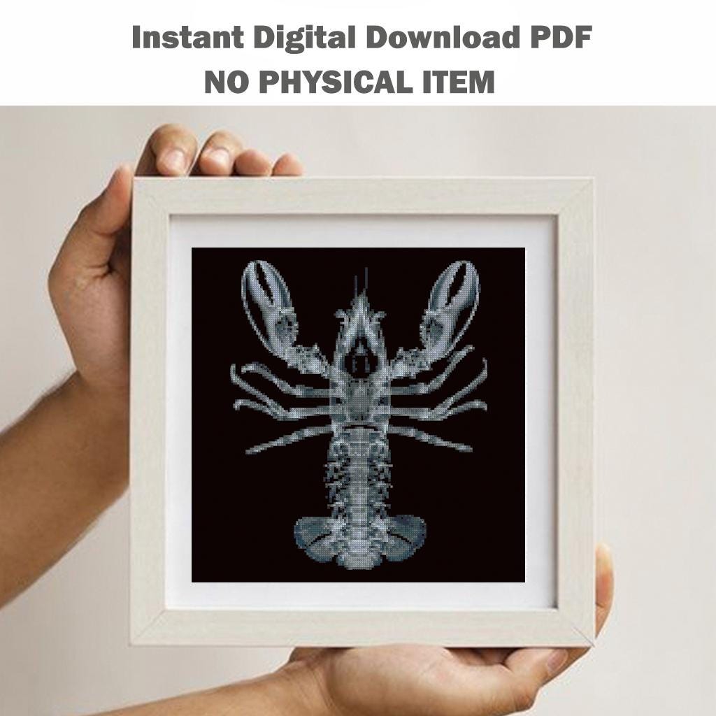 X - Ray Lobster Cross Stitch Pattern PDF, Anatomical Crustacean Embroidery Chart, Marine Biology Art, Skeleton Needlepoint, Instant Download - NuttyHappyHobby