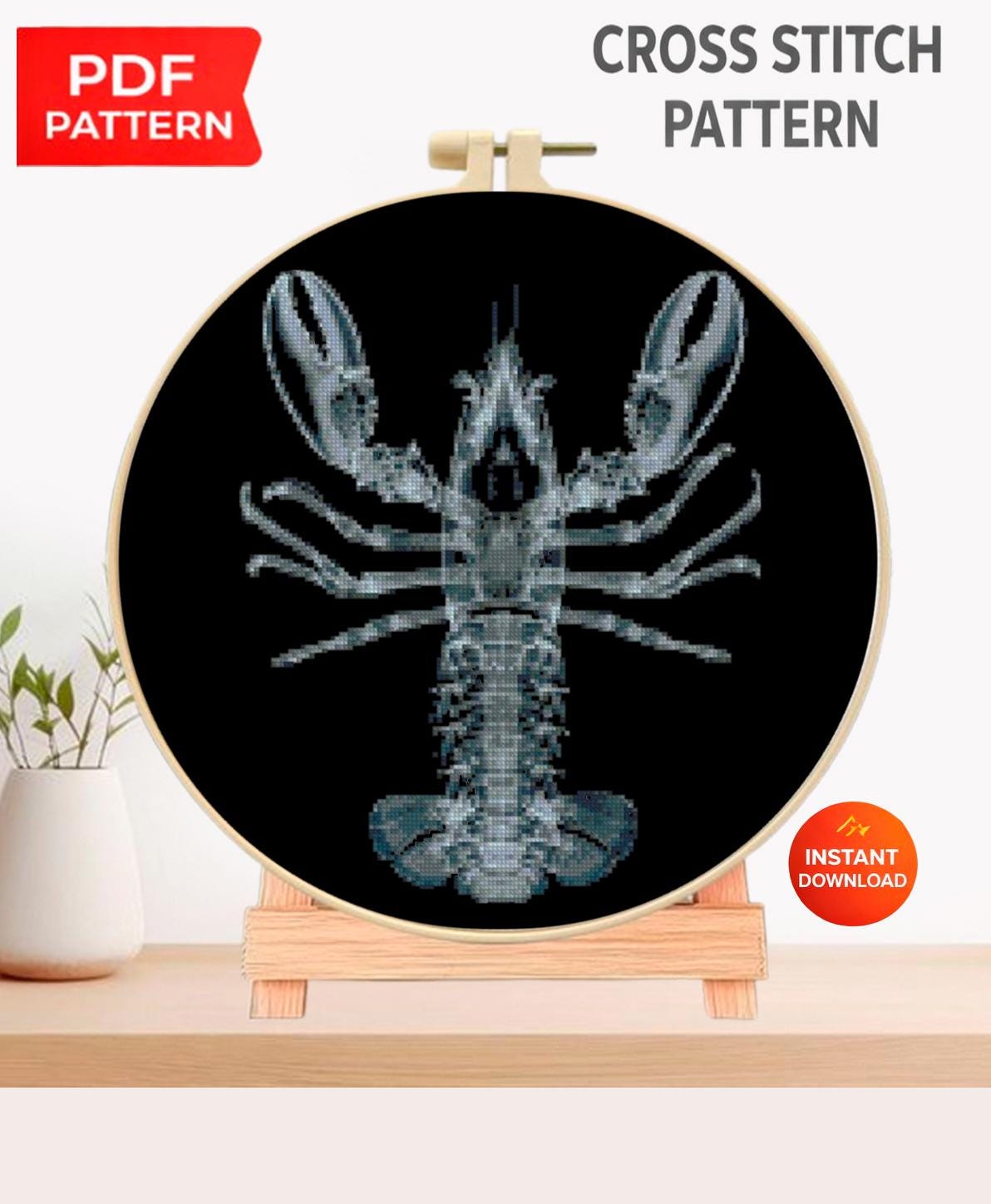 X - Ray Lobster Cross Stitch Pattern PDF, Anatomical Crustacean Embroidery Chart, Marine Biology Art, Skeleton Needlepoint, Instant Download - NuttyHappyHobby