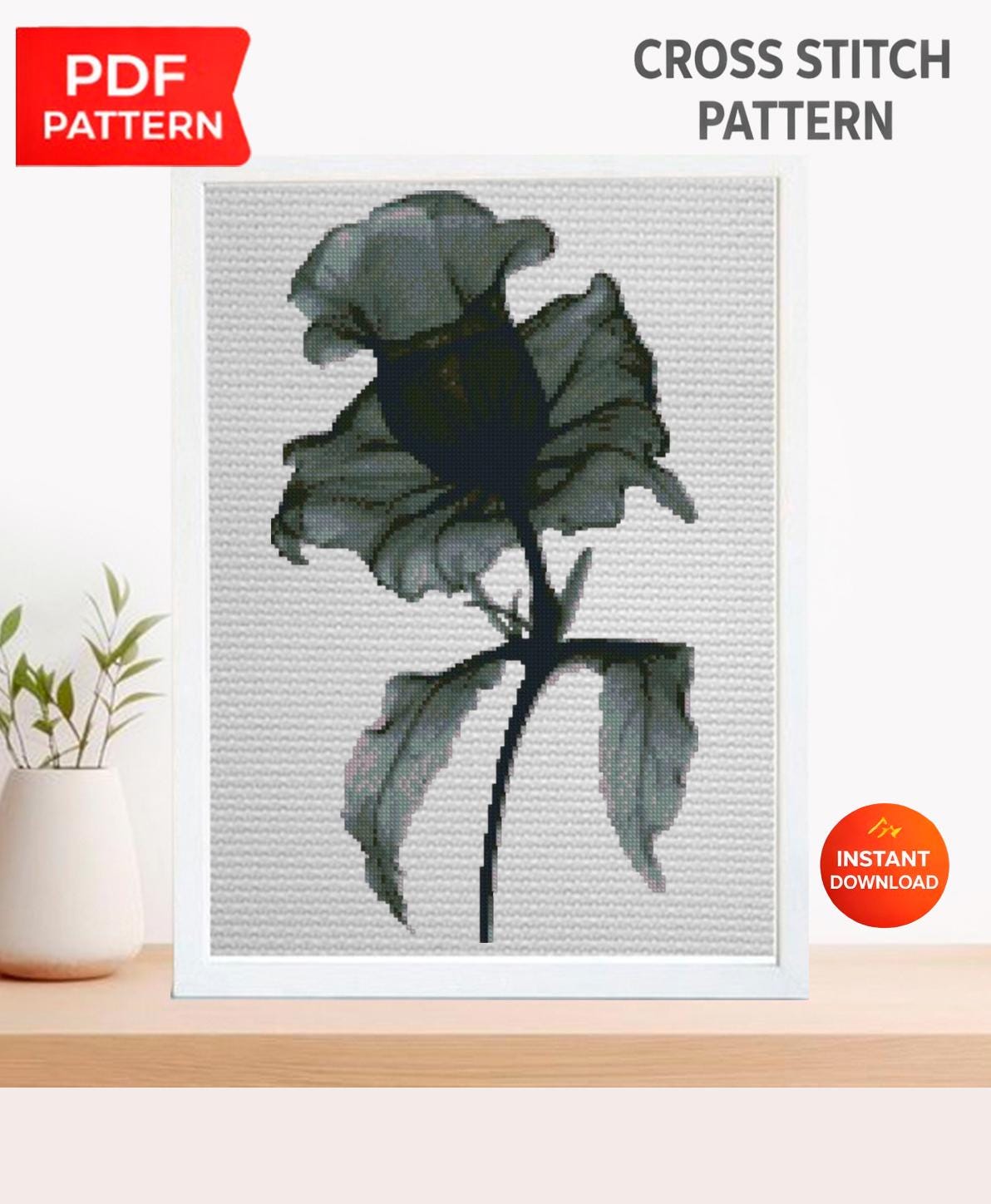 X - Ray Narcissus Cross Stitch Pattern PDF, Skeleton Flower Botanical Design, Minimalist Monochrome Embroidery Chart, Modern Hoop Wall Art - NuttyHappyHobby