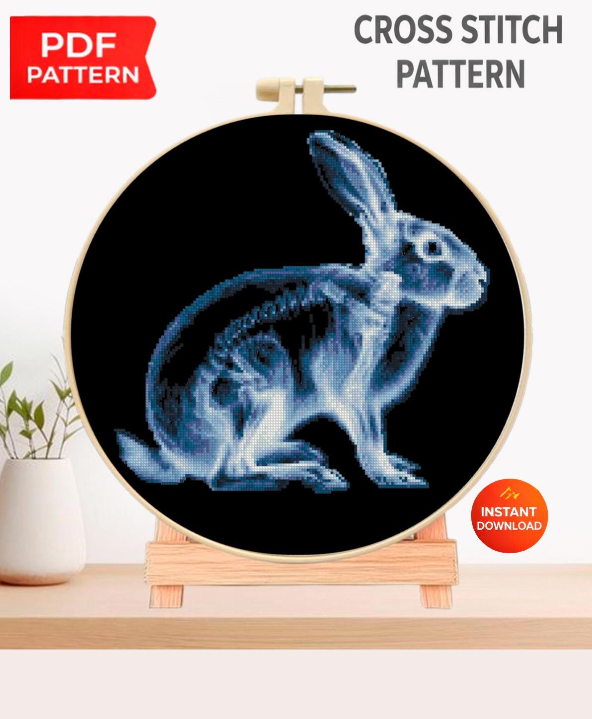 X - Ray Rabbit Cross Stitch Pattern PDF, Anatomical Bunny Skeleton Embroidery Chart, Veterinary Art, Dark Biology Needlepoint, Download - NuttyHappyHobby