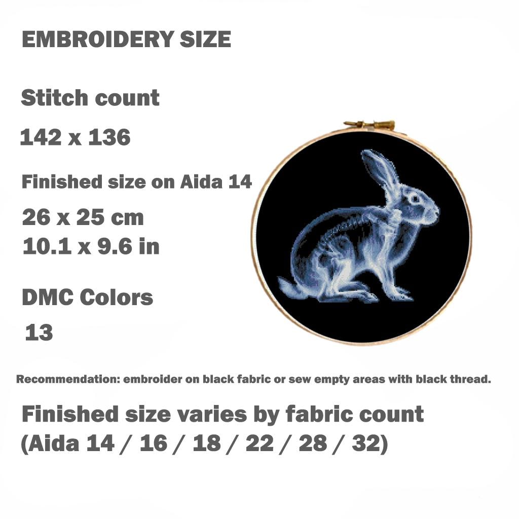 X - Ray Rabbit Cross Stitch Pattern PDF, Anatomical Bunny Skeleton Embroidery Chart, Veterinary Art, Dark Biology Needlepoint, Download - NuttyHappyHobby