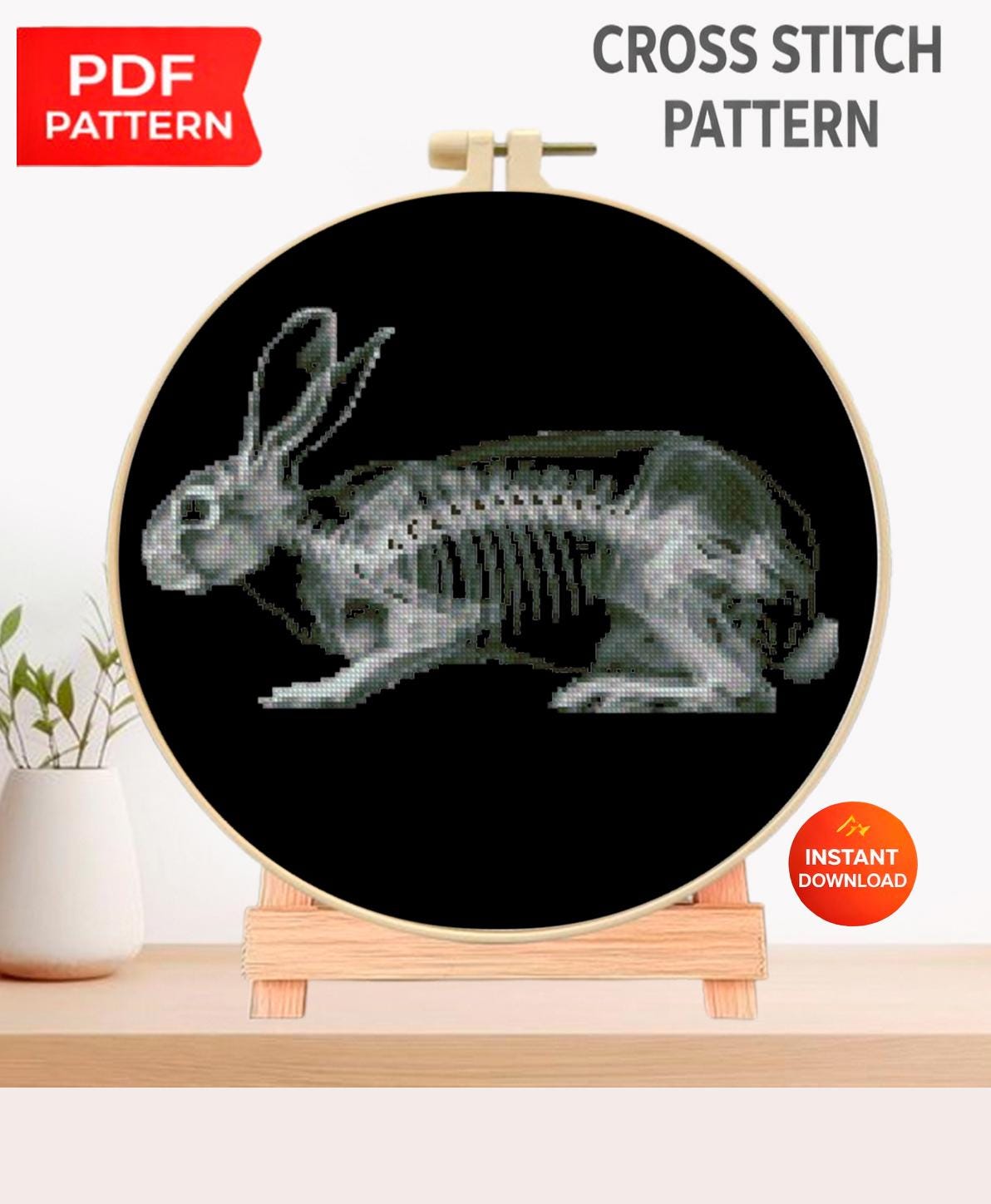 X - Ray Rabbit Cross Stitch Pattern PDF, Anatomical Bunny Skeleton Embroidery Chart, Veterinary Art, Dark Biology Needlepoint, Download - NuttyHappyHobby