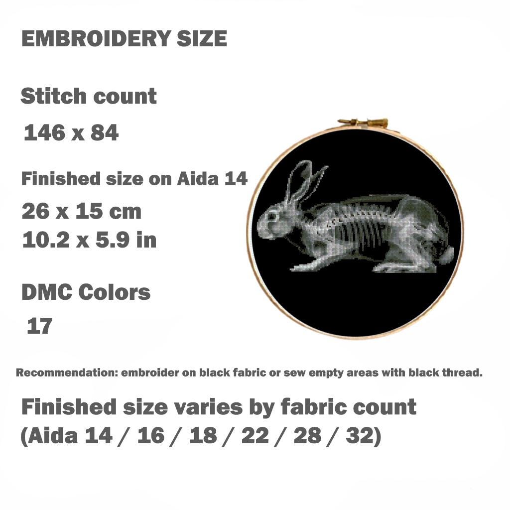 X - Ray Rabbit Cross Stitch Pattern PDF, Anatomical Bunny Skeleton Embroidery Chart, Veterinary Art, Dark Biology Needlepoint, Download - NuttyHappyHobby