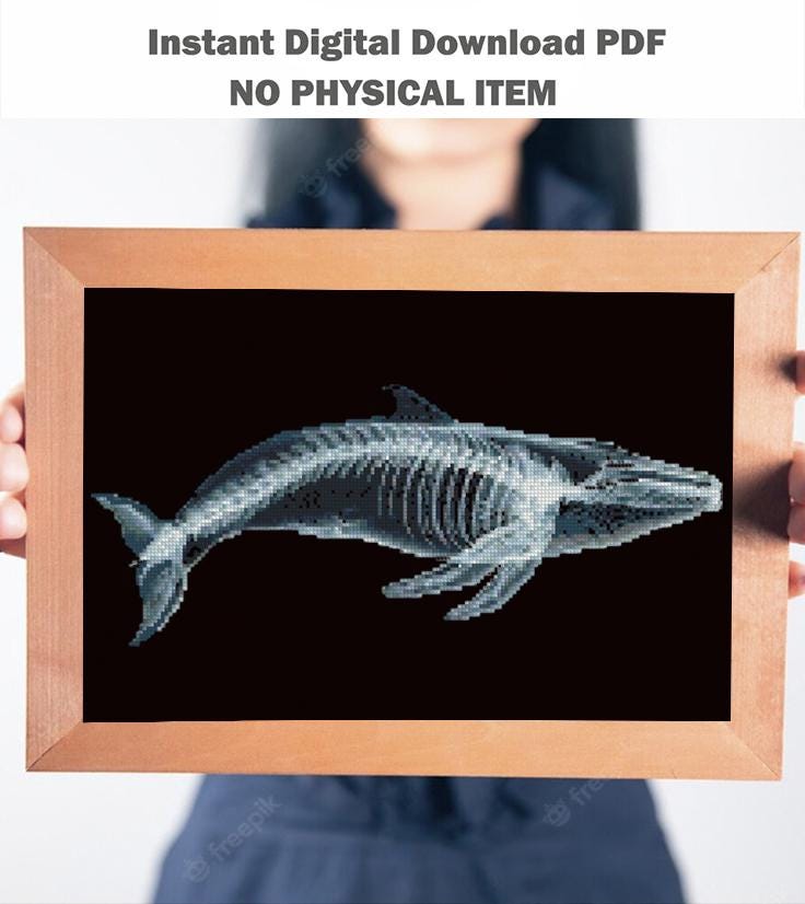 X - Ray Whale Cross Stitch Pattern PDF, Anatomical Whale Skeleton Embroidery Chart, Marine Biology Art, Ocean Science Needlepoint, Download - NuttyHappyHobby